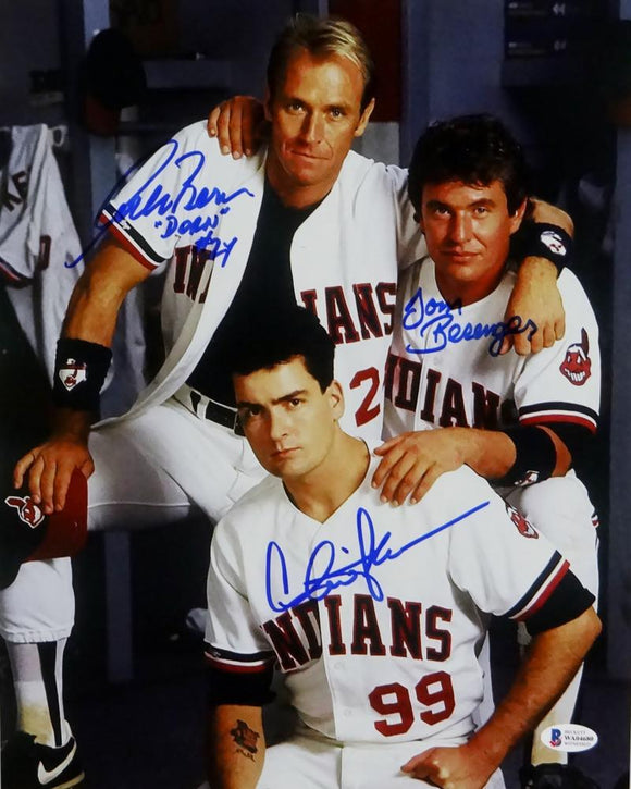 Sheen/Berenger/Bernsen Autographed Major League 11x14 Photo- Beckett Auth *Blue