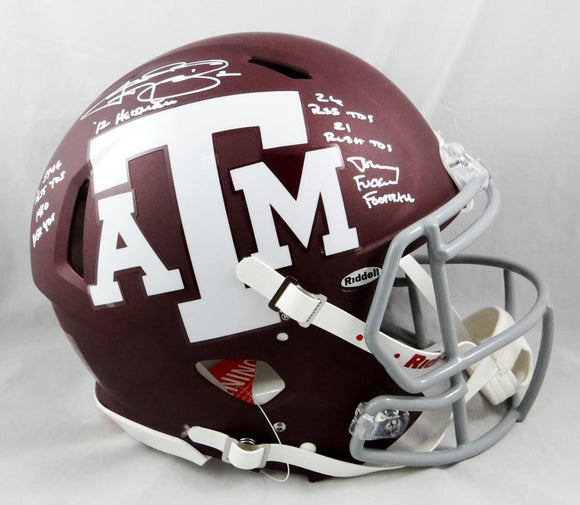 Johnny Manziel Autographed A&M Aggies Maroon Speed Authentic F/S Helmet w/6 Insc- Beckett Auth
