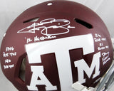 Johnny Manziel Autographed A&M Aggies Maroon Speed Authentic F/S Helmet w/6 Insc- Beckett Auth