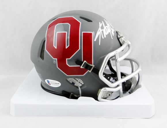 Adrian Peterson Autographed Oklahoma Sooners AMP Mini Helmet - Beckett Auth *White