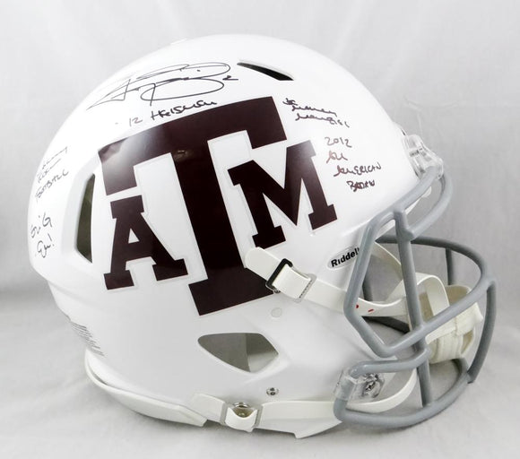 Johnny Manziel Autographed A&M Aggies White Speed Authentic F/S Helmet W/5 Insc- Beckett Auth
