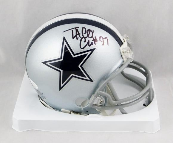 Taco Charlton Autographed Dallas Cowboys Mini Helmet w/ #97 - JSA W Auth *Black