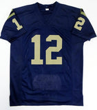 Roger Staubach Autographed Navy Blue College Style STAT Jersey- Beckett Auth *