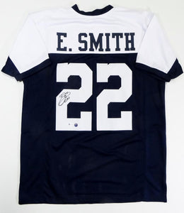 Emmitt Smith Autographed White/Blue Pro Style Jersey- Beckett Authentication *L2
