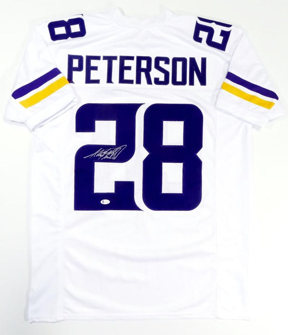 Adrian Peterson Autographed Solid White Pro Style Jersey- Beckett Auth *2