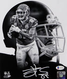 Travis Kelce Autographed Kansas City Chiefs 8x10 BW Double Image PF Photo- Beckett Auth *White