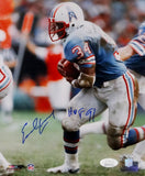 Earl Campbell Autographed Oilers 8x10 Blue Jersey PF Photo w/ HOF- JSA W Auth *Blue