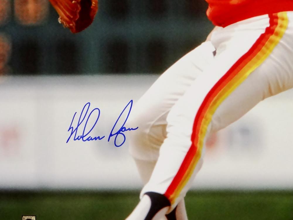 Nolan Ryan Houston Astros Autographed 16 x 20 Pitching in Rainbow Jersey