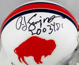 OJ Simpson Autographed Buffalo Bills 65-73 TB Mini Helmet w/ 2000 Yards- JSA W Auth