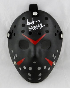 Ari Lehman Signed Friday The 13th Black Jason Mask w/Jason 1- Beckett Auth *White