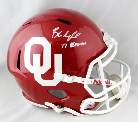 Baker Mayfield Autographed Oklahoma F/S Speed Helmet W/ Heisman- Beckett Auth *W