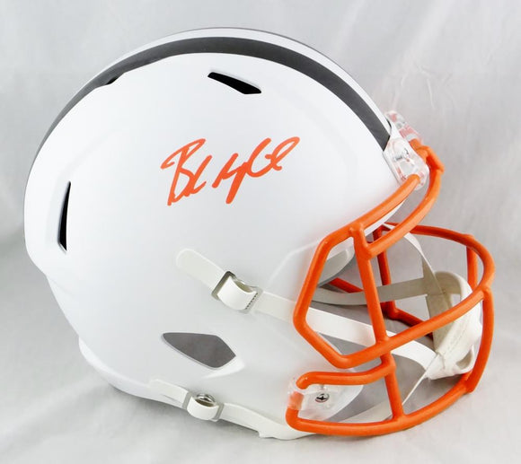 Baker Mayfield Autographed Cleveland Browns F/S Flat White Helmet- Beckett Auth *Orange
