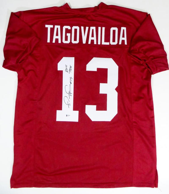 Tua Tagovailoa Autographed Red College Style Jersey w/ Roll Tide - Beckett W Auth *1