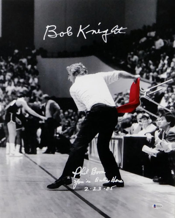 Bob Knight & Phil Bova Autographed 16x20 Red Chair Photo w/Insc - Beckett Auth *White