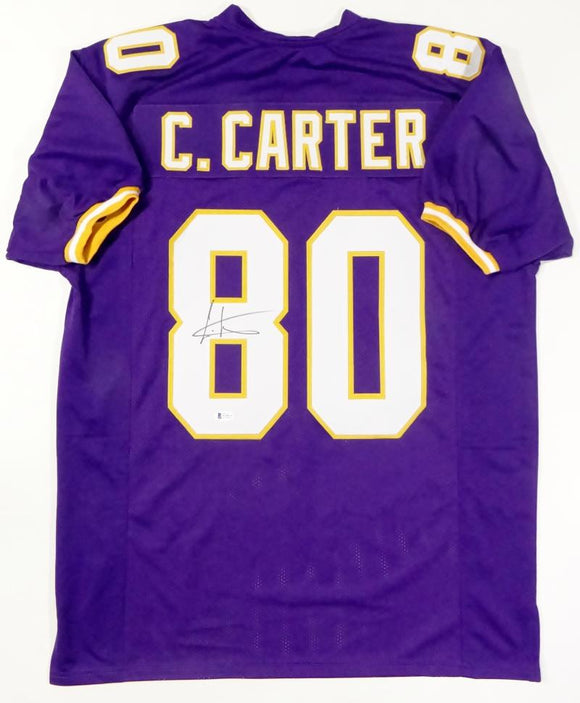 Cris Carter Autographed Purple Pro Style Jersey - Beckett Auth *