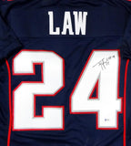 Ty Law Autographed Blue Pro Style Jersey w/ HOF - Beckett Auth *4