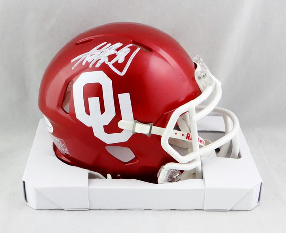Adrian Peterson Autographed Oklahoma Sooners Speed Mini Helmet - Beckett Auth *White