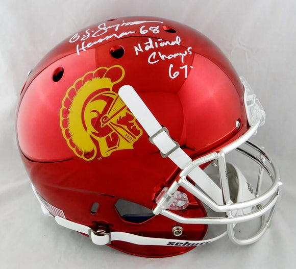 O. J. Simpson Autographed USC Trojans F/S Chrome Helmet w/ 2 Insc - JSA W Auth *White