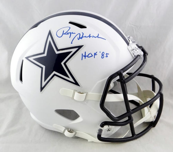 Roger Staubach Autographed Dallas Cowboys F/S Flat White Speed Helmet w/ HOF - Beckett W Auth *Blue