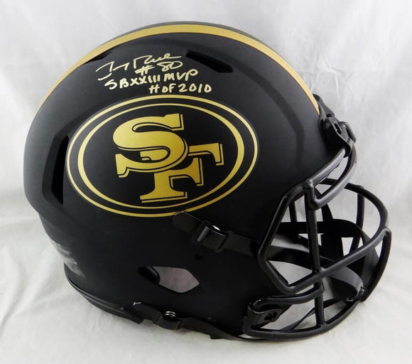 Jerry Rice Autographed San Francisco 49ers F/S Eclipse Speed Authentic Helmet w/ 2 Insc - Beckett W Auth *Gold