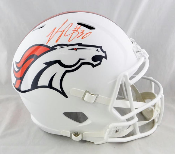 Phillip Lindsay Autographed Denver Broncos F/S Flat White Speed Helmet - JSA W Auth *Orange