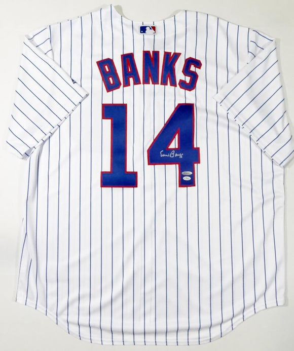 Ernie Banks Autographed P/S Majestic Chicago Cubs Jersey - TriStar