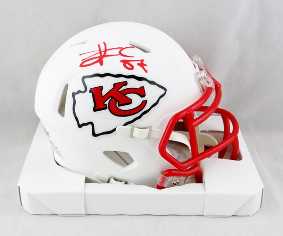 Travis Kelce Autographed KC Chiefs Flat White Speed Mini Helmet- Beckett W Auth *Red