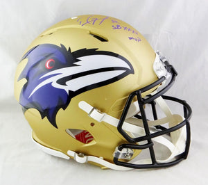 Ray Lewis Signed Baltimore Ravens F/S Speed AMP Authentic Helmet w/ SB MVP - Beckett W Auth *Purple