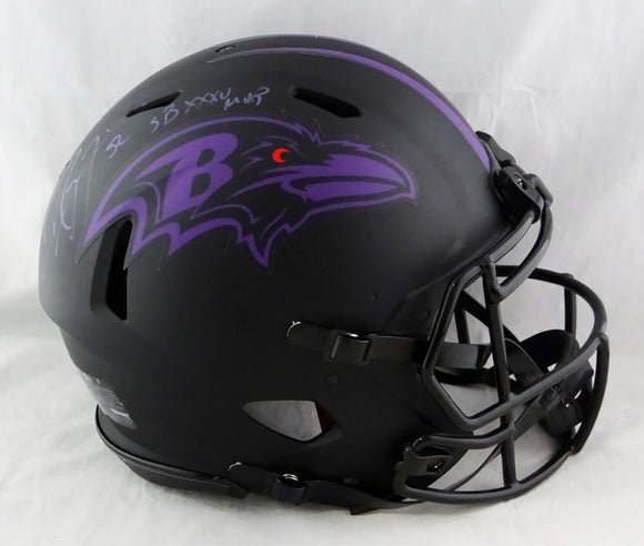 Ray Lewis Signed Baltimore Ravens F/S Speed Eclipse Authentic Helmet w/ SB MVP - Beckett W Auth *Purple