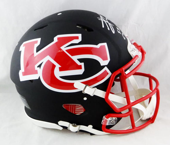 Travis Kelce Autographed KC Chiefs F/S AMP Authentic Helmet w/ Insc - Beckett W Auth *Silver