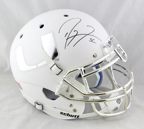 Ray Lewis Autographed Miami Hurricanes F/S White w/Chrome Logo Schutt Authentic Helmet- Beckett Auth *Black