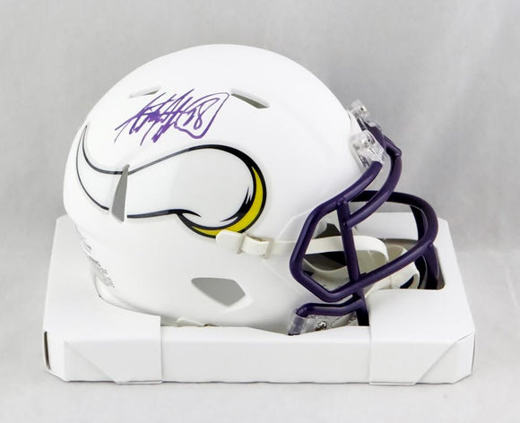 Adrian Peterson Autographed Minn Vikings Flat White Mini Helmet - Beckett W Auth *Purple