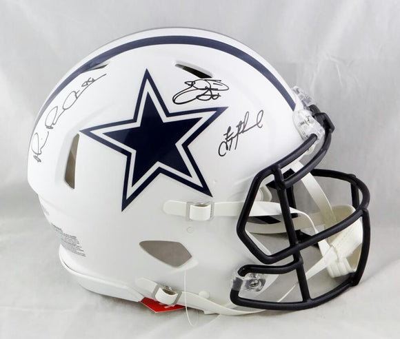 Irvin, Smith, Aikman Signed Dallas Cowboys F/S Flat White Authentic Helmet - Beckett W Auth