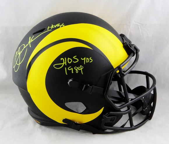 Eric Dickerson Autographed LA Rams F/S Eclipse Speed Helmet w/2 Insc - Beckett W Auth *Yellow