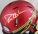 Deion Sanders Signed Florida State Garnett Speed Mini Helmet - Beckett W Auth *Gold