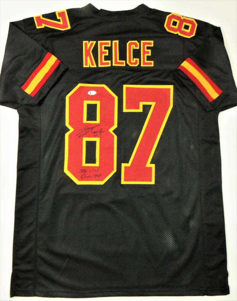 Travis Kelce Autographed/Signed Pro Style Black XL Jersey BAS