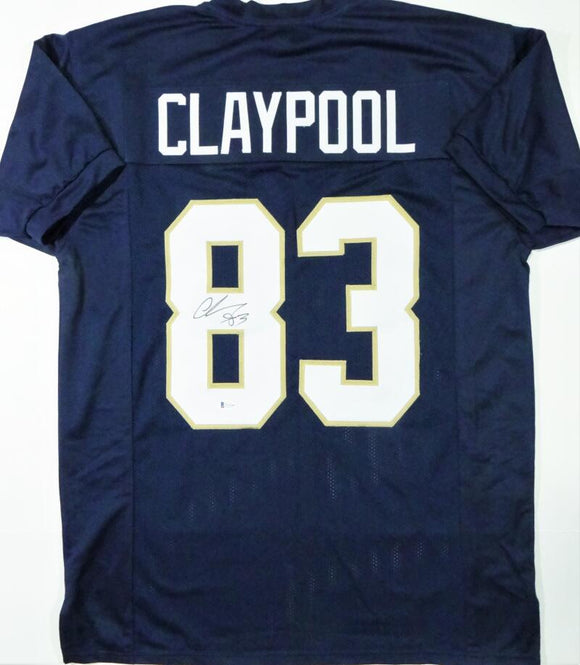 Chase Claypool Autographed Navy Blue College Style Jersey - Beckett W Auth *8
