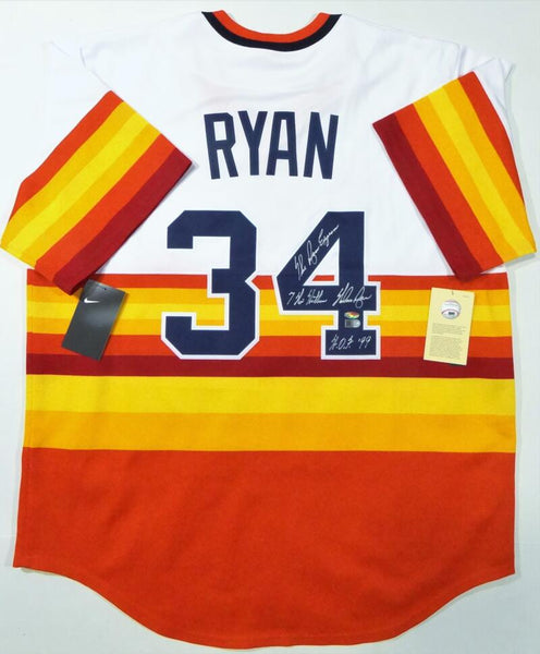 Nolan Ryan Autographed Astros Nike Rainbow Jersey w/ 3 Insc.-AI Verifi –  Super Sports Center