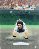 Pete Rose Autographed Cincinnati Reds 16x20 Sliding Home w/ 2 Insc - JSA W Auth *Blue