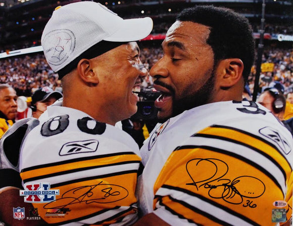 Jerome Bettis Autographed Pittsburgh Steelers 16x20 FP Photo Running Over  Urlacher- Beckett W *Black