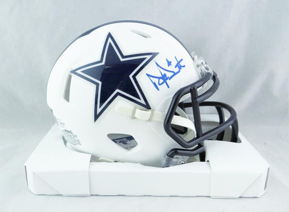 Dak Prescott Autographed Dallas Cowboys Flat White Mini Helmet - Beckett W Auth *Blue
