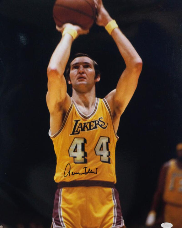 Jerry West Autographed Los Angeles Lakers 16x20 Close Up Shooting Photo - JSA W Auth *Black