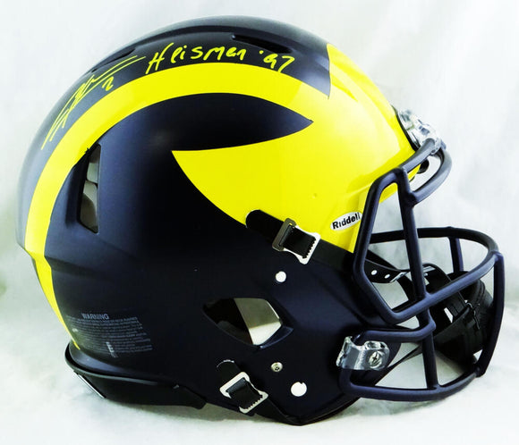 Charles Woodson Autographed Michigan Wolverines F/S Speed Authentic Helmet w/Insc - JSA W Auth *Yellow