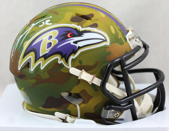 Ray Lewis Autographed Baltimore Ravens Camo Speed Mini Helmet- Beckett W Auth *White