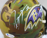 Ray Lewis Autographed Baltimore Ravens Camo Speed Mini Helmet- Beckett W Auth *White