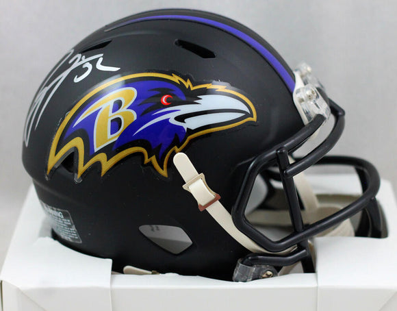 Ray Lewis Autographed Baltimore Ravens Flat Black Mini Helmet- Beckett W Auth *Short