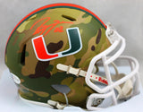 Ray Lewis Autographed Miami Hurricanes Camo Speed Mini Helmet - Beckett W Auth *Orange