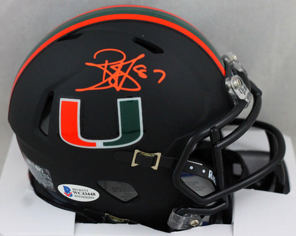 Reggie Wayne Autographed Miami Hurricanes 2017 Alt Black Mini Helmet - Beckett W Auth *Orange