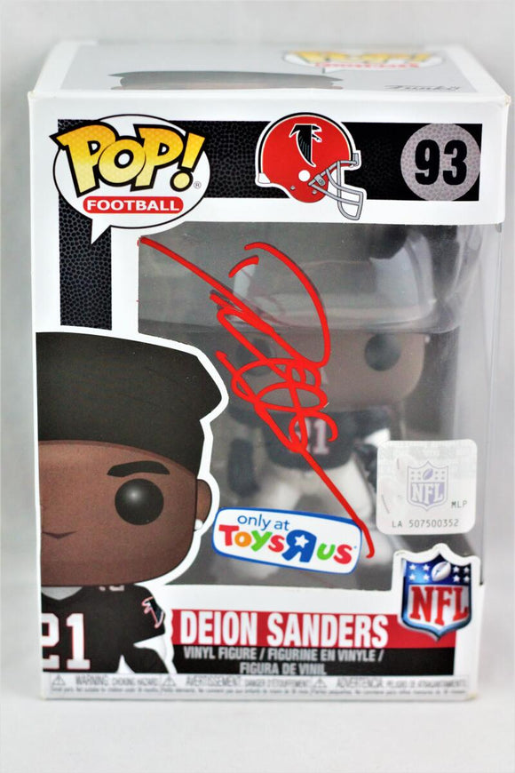 Deion Sanders Autographed Atlanta Falcons Funko Pop Figurine - Beckett W Auth *Red