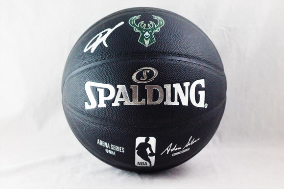 Giannis Antetokounmpo Autographed NBA Official Black Basketball - JSA W Auth *Silver